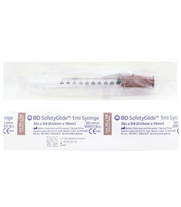 Seringue de Sécurité Tuberculine BD Safetyglide Tnt 1ml - 26G - 0,45x10mm Bte 100
