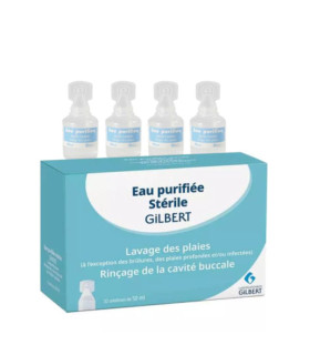 Eau purifiée stérile 50 ml - boîte 32 doses - Gilbert - Direct Médical