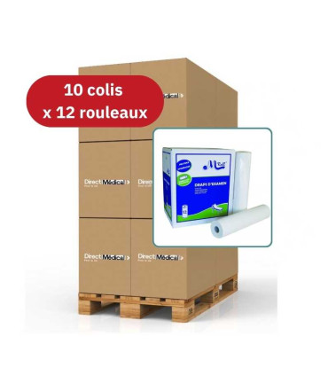 Palette Draps d'examen 50x35cm - 10 cartons de 12 Rouleaux 150 formats Lisse - Direct Médical