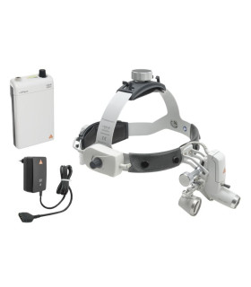 ML4 LED HeadLight sur bandeau Professional L, Loupe Binoculaire HR 2.5x/340mm, mPack, Transformateur à fiche HEINE