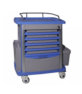 Chariot à Médicaments 50 Compartiments – 5 Niveaux avec Tiroir et Poubelles
