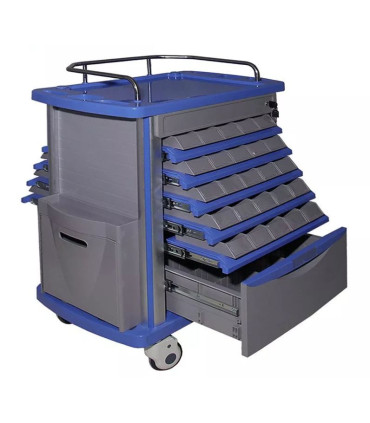 Chariot à Médicaments 50 Compartiments – 5 Niveaux avec Tiroir et Poubelles