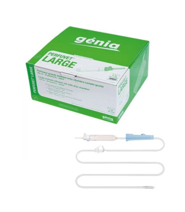 Perfuvet Large – perfuseur vétérinaire gros débit pour grands animaux avec tubulure 230 cm boîte de 12
