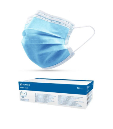 Masques chirurgicaux OPERO type IIR – boîte de 50 unités, trois couches avec élastiques Bleu