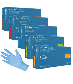 Gants nitrile bleu non poudrés Nitrylex Mercator - Boîte de 100 (tailles XS à XL)