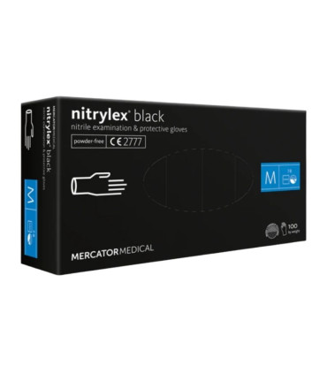 Gants nitrile noir non poudrés Nitrylex Mercator - Boîte de 100 (taille M )