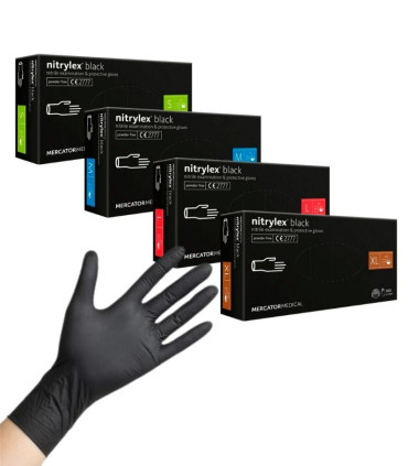 Gants nitrile noir non poudrés Nitrylex Mercator - Boîte de 100 (tailles S à XL)