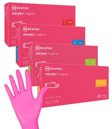 Gants Nitrile NITRYLEX Rose Magenta non poudrés - Boîte de 100 (tailles XS à L)