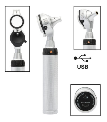 Otoscope vétérinaire HEINE BETA 200 LED VET F.O. avec poignée rechargeable USB BETA4 détail produit