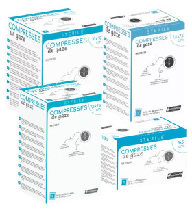 Compresses de gaze stériles 17 fils 8 plis – 100% coton  Euromedis