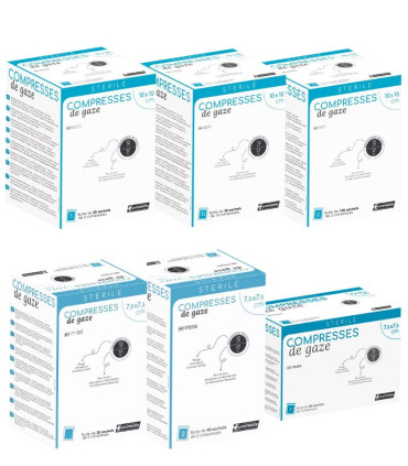 Compresses de gaze stériles 17 fils 12 plis 23gr/m2 – 100% coton  Euromedis